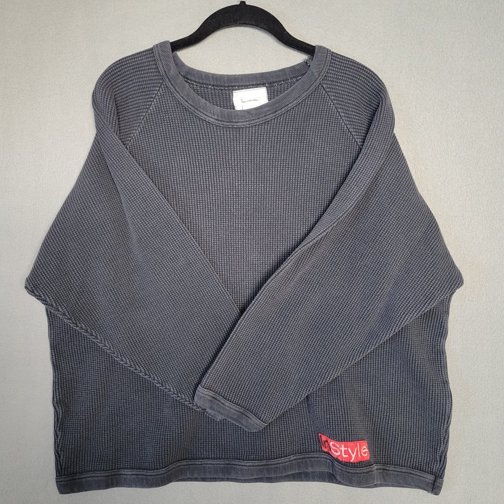 Vintage InStyle Waffle Knit Oversized Crewneck Grey Sweatshirt One Size - Picture 4 of 9